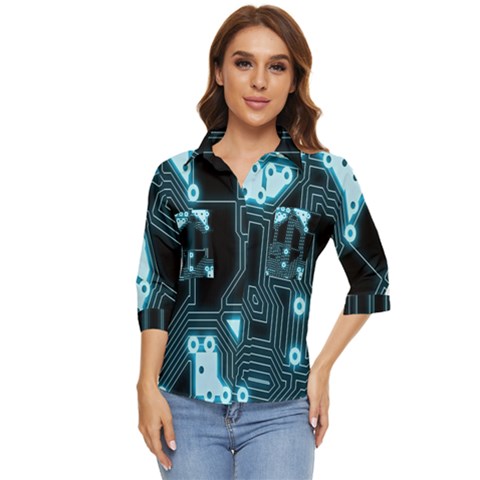 A Completely Seamless Background Design Circuitry Women s Quarter Sleeve Pocket Shirt by Amaryn4rt