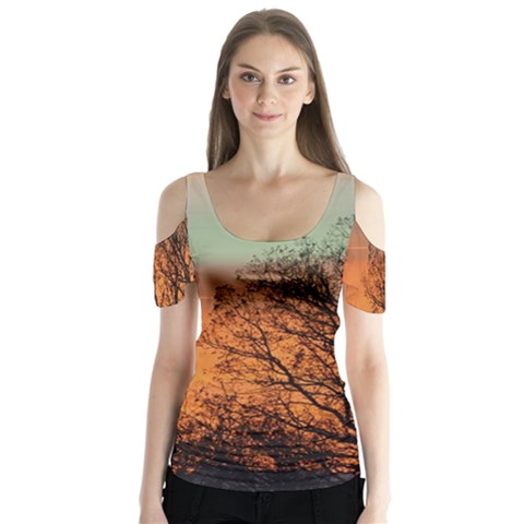 Twilight Sunset Sky Evening Clouds Butterfly Sleeve Cutout Tee  by Amaryn4rt