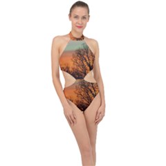 Twilight Sunset Sky Evening Clouds Halter Side Cut Swimsuit by Amaryn4rt