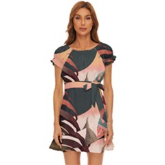 Leaves Foliage Plants Puff Sleeve Frill Dress by Ravend