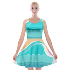 Tsunami Tidal Wave Wave Minimalist Ocean Sea Velvet Skater Dress