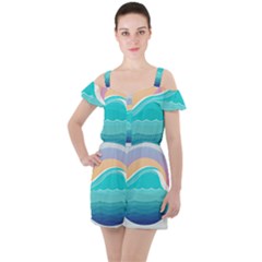 Tsunami Tidal Wave Wave Minimalist Ocean Sea Ruffle Cut Out Chiffon Playsuit