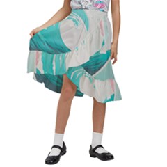 Tidal Wave Ocean Sea Tsunami Wave Minimalist Kids  Ruffle Flared Wrap Midi Skirt by Wegoenart