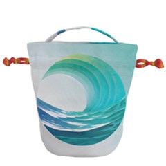 Tsunami Tidal Wave Wave Minimalist Ocean Sea 2 Drawstring Bucket Bag by Wegoenart