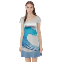 Wave Tsunami Tidal Wave Ocean Sea Water Short Sleeve Skater Dress by Wegoenart