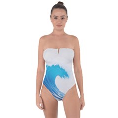 Wave Tsunami Tidal Wave Ocean Sea Water Tie Back One Piece Swimsuit by Wegoenart