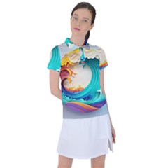 Tsunami Tidal Wave Wave Minimalist Ocean Sea 3 Women s Polo Tee