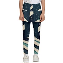 Lighthouse Abstract Ocean Sea Waves Water Blue Kids  Skirted Pants