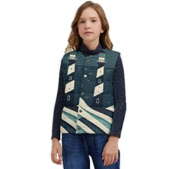 Lighthouse Abstract Ocean Sea Waves Water Blue Kid s Short Button Up Puffer Vest	