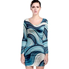 Pattern Ocean Waves Arctic Ocean Blue Nature Sea Long Sleeve Bodycon Dress by Wegoenart