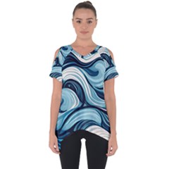 Pattern Ocean Waves Arctic Ocean Blue Nature Sea Cut Out Side Drop Tee by Wegoenart