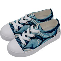 Pattern Ocean Waves Arctic Ocean Blue Nature Sea Kids  Low Top Canvas Sneakers by Wegoenart