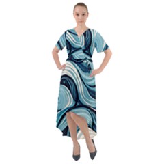 Pattern Ocean Waves Arctic Ocean Blue Nature Sea Front Wrap High Low Dress by Wegoenart