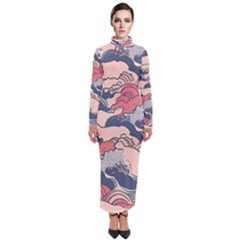 Waves Ocean Sea Water Pattern Rough Seas Turtleneck Maxi Dress