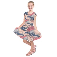 Waves Ocean Sea Water Pattern Rough Seas Kids  Short Sleeve Dress