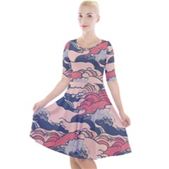 Waves Ocean Sea Water Pattern Rough Seas Quarter Sleeve A-Line Dress