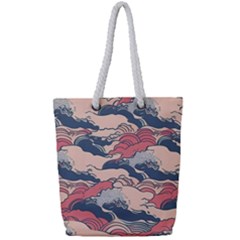 Waves Ocean Sea Water Pattern Rough Seas Full Print Rope Handle Tote (Small)