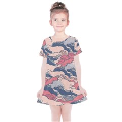 Waves Ocean Sea Water Pattern Rough Seas Kids  Simple Cotton Dress