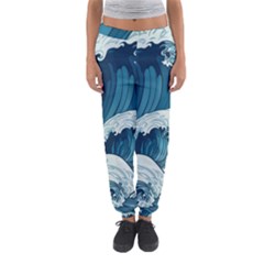 Waves Ocean Sea Pattern Water Tsunami Rough Seas Women s Jogger Sweatpants by Wegoenart