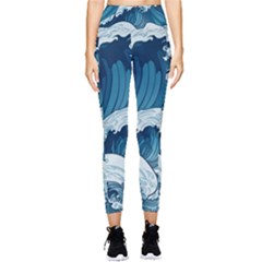 Waves Ocean Sea Pattern Water Tsunami Rough Seas Pocket Leggings  by Wegoenart