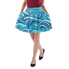 Pattern Ocean Waves Blue Nature Sea Abstract A-line Pocket Skirt by Wegoenart