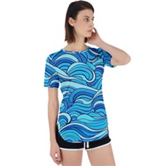 Pattern Ocean Waves Blue Nature Sea Abstract Perpetual Short Sleeve T-shirt