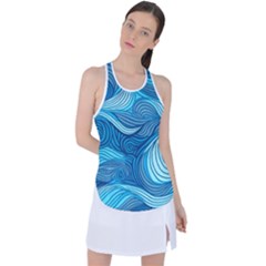 Ocean Waves Sea Abstract Pattern Water Blue Racer Back Mesh Tank Top