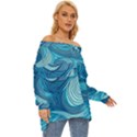 Ocean Waves Sea Abstract Pattern Water Blue Off Shoulder Chiffon Pocket Shirt View3