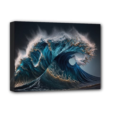 Tsunami Waves Ocean Sea Water Rough Seas Nature Deluxe Canvas 16  X 12  (stretched)  by Wegoenart