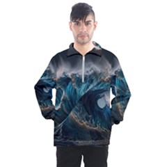 Tsunami Waves Ocean Sea Water Rough Seas Nature Men s Half Zip Pullover by Wegoenart