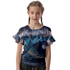 Tsunami Waves Ocean Sea Water Rough Seas Nature Kids  Cut Out Flutter Sleeves by Wegoenart