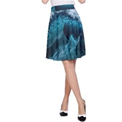 Tsunami Waves Ocean Sea Water Rough Seas Blue A-line Skirt by Wegoenart