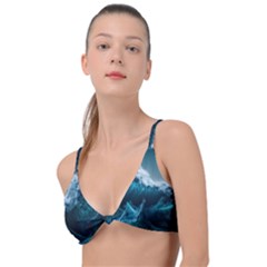 Tsunami Waves Ocean Sea Water Rough Seas Blue Knot Up Bikini Top