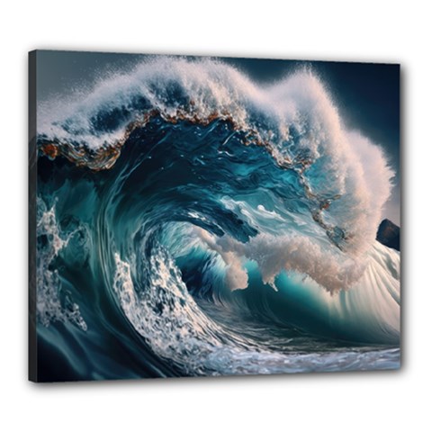 Tsunami Waves Ocean Sea Water Rough Seas Canvas 24  X 20  (stretched) by Wegoenart