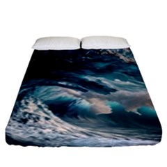 Tsunami Waves Ocean Sea Water Rough Seas Fitted Sheet (king Size) by Wegoenart