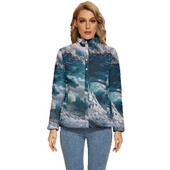 Tsunami Waves Ocean Sea Water Rough Seas Women s Puffer Bubble Jacket Coat by Wegoenart