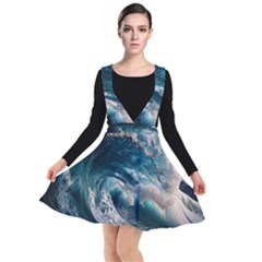 Tsunami Waves Ocean Sea Water Rough Seas Plunge Pinafore Dress by Wegoenart