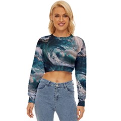 Tsunami Waves Ocean Sea Water Rough Seas Lightweight Long Sleeve Sweatshirt by Wegoenart