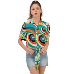 Waves Ocean Sea Abstract Whimsical Abstract Art 2 Tie Front Shirt  by Wegoenart