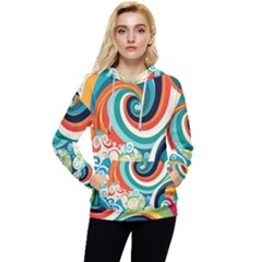Waves Ocean Sea Abstract Whimsical Abstract Art 2 Women s Lightweight Drawstring Hoodie