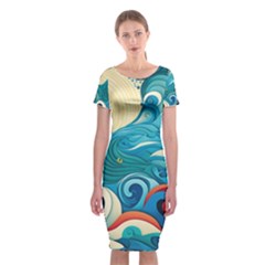 Waves Ocean Sea Abstract Whimsical Abstract Art 5 Classic Short Sleeve Midi Dress by Wegoenart