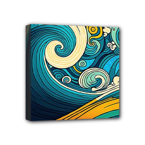 Waves Ocean Sea Abstract Whimsical Abstract Art 3 Mini Canvas 4  X 4  (stretched) by Wegoenart