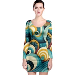 Waves Ocean Sea Abstract Whimsical Abstract Art 6 Long Sleeve Bodycon Dress by Wegoenart