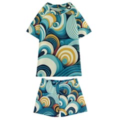 Waves Ocean Sea Abstract Whimsical Abstract Art 6 Kids  Swim Tee And Shorts Set by Wegoenart