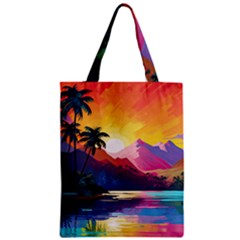 Ai Generated Tropical Island Sunset Landscape Zipper Classic Tote Bag by Wegoenart