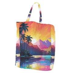 Ai Generated Tropical Island Sunset Landscape Giant Grocery Tote by Wegoenart