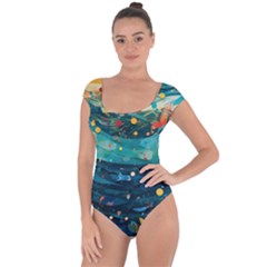 Confetti Ocean Themed Tropical Background Wallpaper Short Sleeve Leotard 