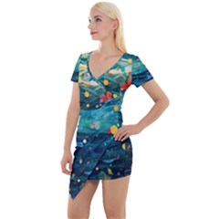 Confetti Ocean Themed Tropical Background Wallpaper Short Sleeve Asymmetric Mini Dress