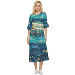 Confetti Ocean Themed Tropical Background Wallpaper Double Cuff Midi Dress