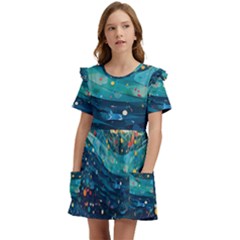 Confetti Ocean Themed Tropical Background Wallpaper Kids  Frilly Sleeves Pocket Dress by Wegoenart